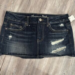 American Eagle Outfitters Women's Ripped Denim Mini Skirt - Dark Blue